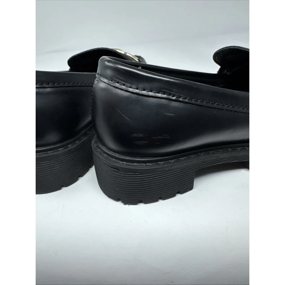 Gap Kids Girls Black Gold Tone Chain Link Faux Leather Loafers‎ Sz 12 Lug Sole